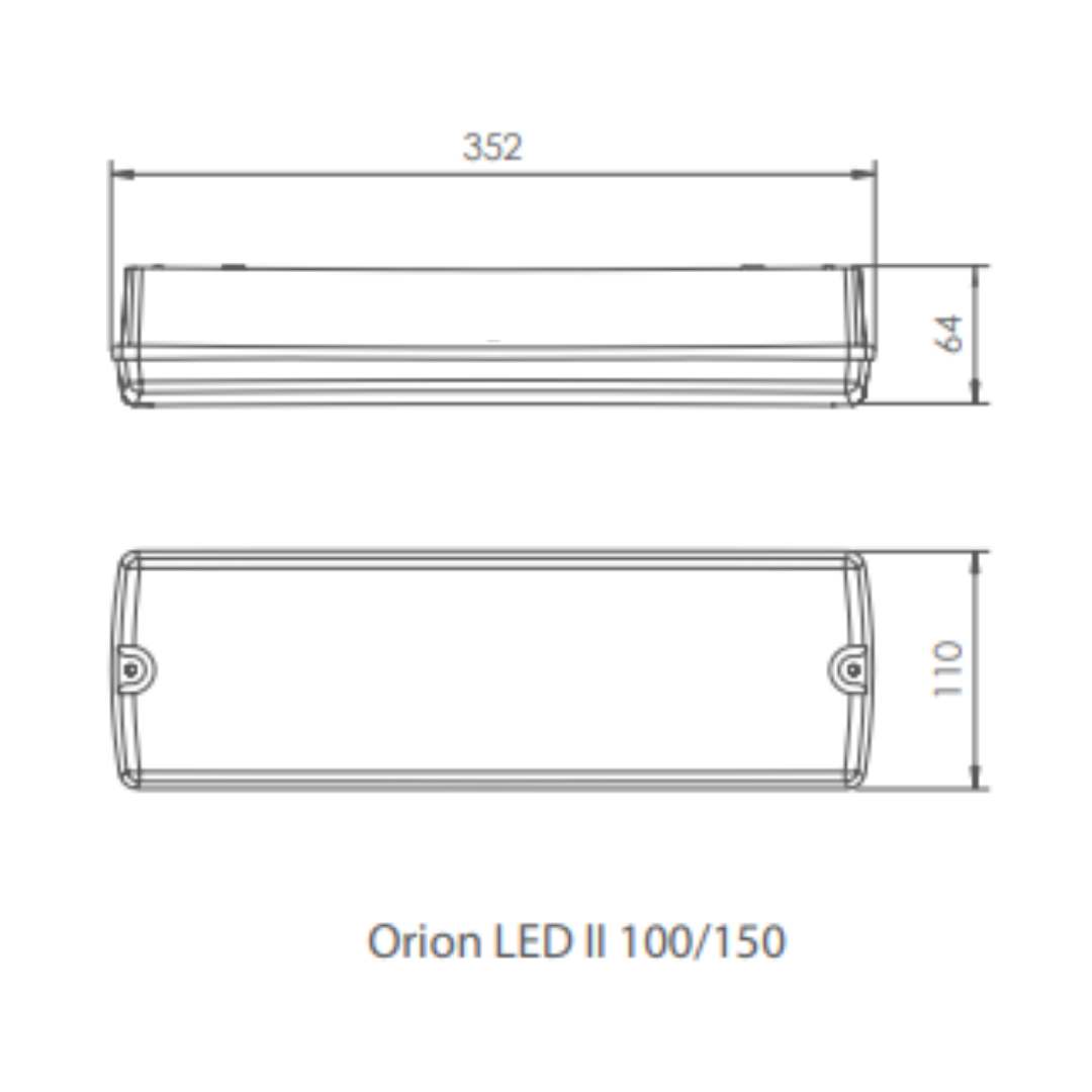 Rysunek ORION II: długość 352, szerokość 110, wysokość 64 mm